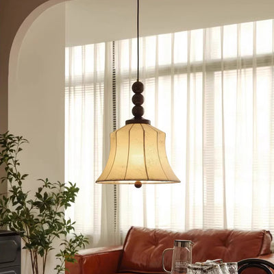 Moderne Mid-Century Holz & Stoff Runde Blumen 1-Licht Pendelleuchte für Wohnzimmer 