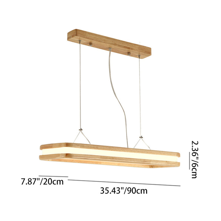 Traditionelle japanische Holz-Acryl-Rechteckige LED-Insel-Leuchter für Esszimmer 