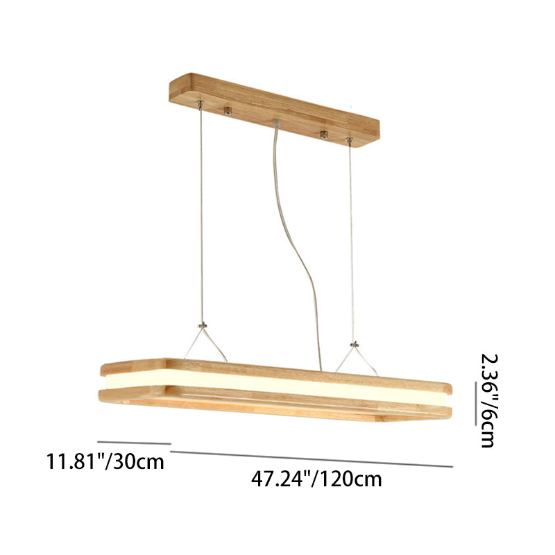 Traditionelle japanische Holz-Acryl-Rechteckige LED-Insel-Leuchter für Esszimmer 