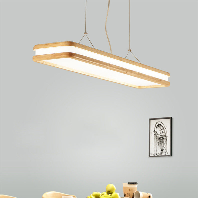 Traditionelle japanische Holz-Acryl-Rechteckige LED-Insel-Leuchter für Esszimmer 