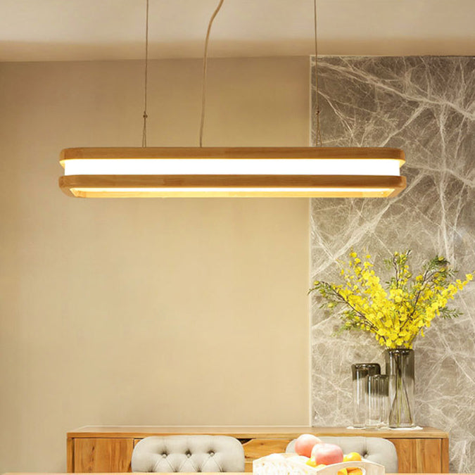 Traditionelle japanische Holz-Acryl-Rechteckige LED-Insel-Leuchter für Esszimmer 