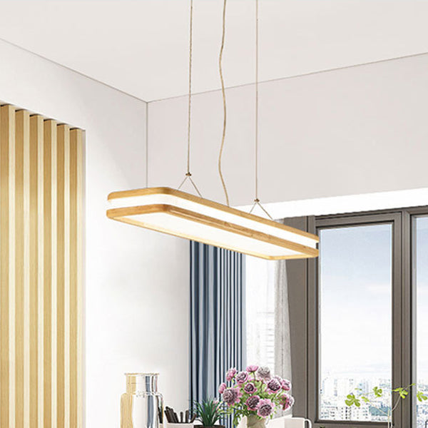 Traditionelle japanische Holz-Acryl-Rechteckige LED-Insel-Leuchter für Esszimmer 