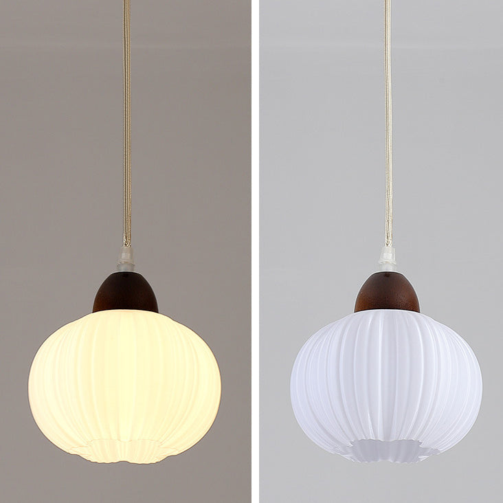 Lustre suspendu rond à 1 lumière en bois massif nordique contemporain et acrylique à rayures florales pour salon 