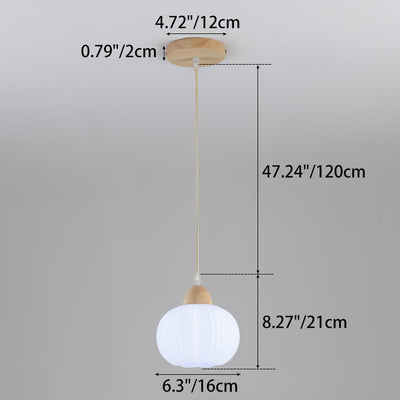 Lustre suspendu rond à 1 lumière en bois massif nordique contemporain et acrylique à rayures florales pour salon 