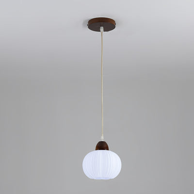Lustre suspendu rond à 1 lumière en bois massif nordique contemporain et acrylique à rayures florales pour salon 