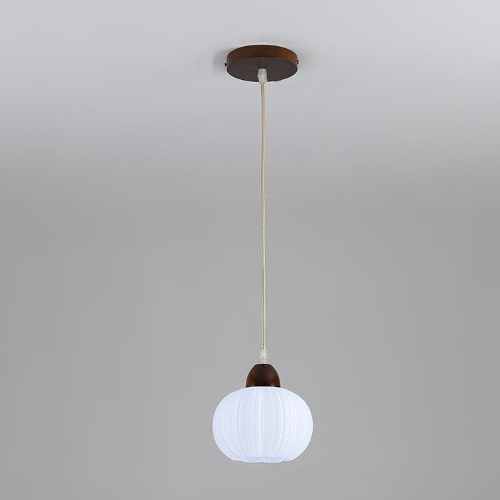 Lustre suspendu rond à 1 lumière en bois massif nordique contemporain et acrylique à rayures florales pour salon 