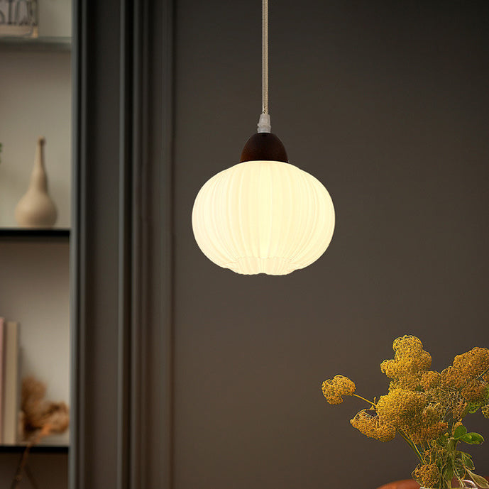 Lustre suspendu rond à 1 lumière en bois massif nordique contemporain et acrylique à rayures florales pour salon 