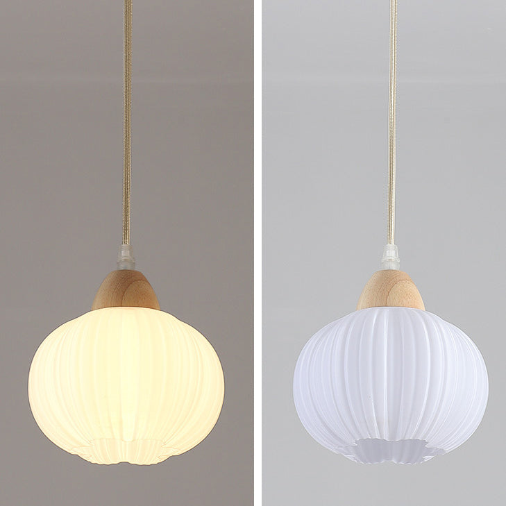 Lustre suspendu rond à 1 lumière en bois massif nordique contemporain et acrylique à rayures florales pour salon 
