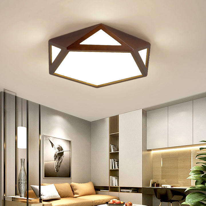 Plafonnier LED hexagonal en bois massif chinois traditionnel et acrylique pour chambre à coucher 