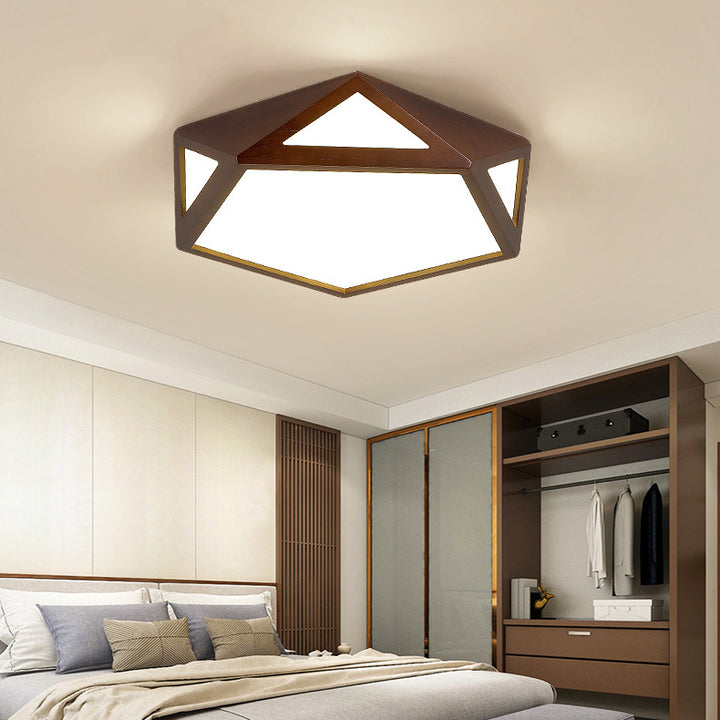 Plafonnier LED hexagonal en bois massif chinois traditionnel et acrylique pour chambre à coucher 