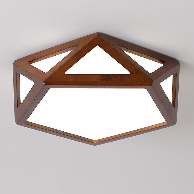 Plafonnier LED hexagonal en bois massif chinois traditionnel et acrylique pour chambre à coucher 