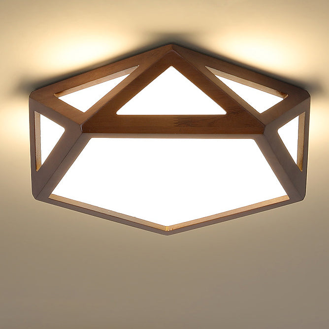Plafonnier LED hexagonal en bois massif chinois traditionnel et acrylique pour chambre à coucher 