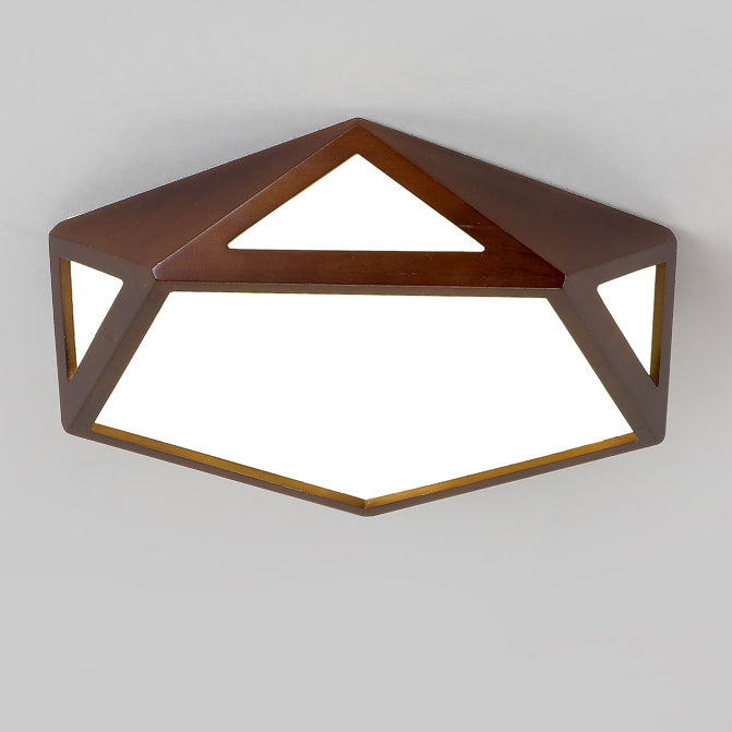 Plafonnier LED hexagonal en bois massif chinois traditionnel et acrylique pour chambre à coucher 