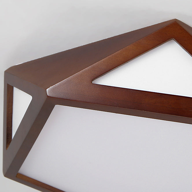 Plafonnier LED hexagonal en bois massif chinois traditionnel et acrylique pour chambre à coucher 