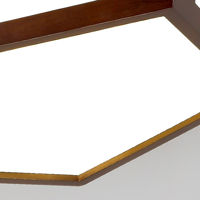 Plafonnier LED hexagonal en bois massif chinois traditionnel et acrylique pour chambre à coucher 