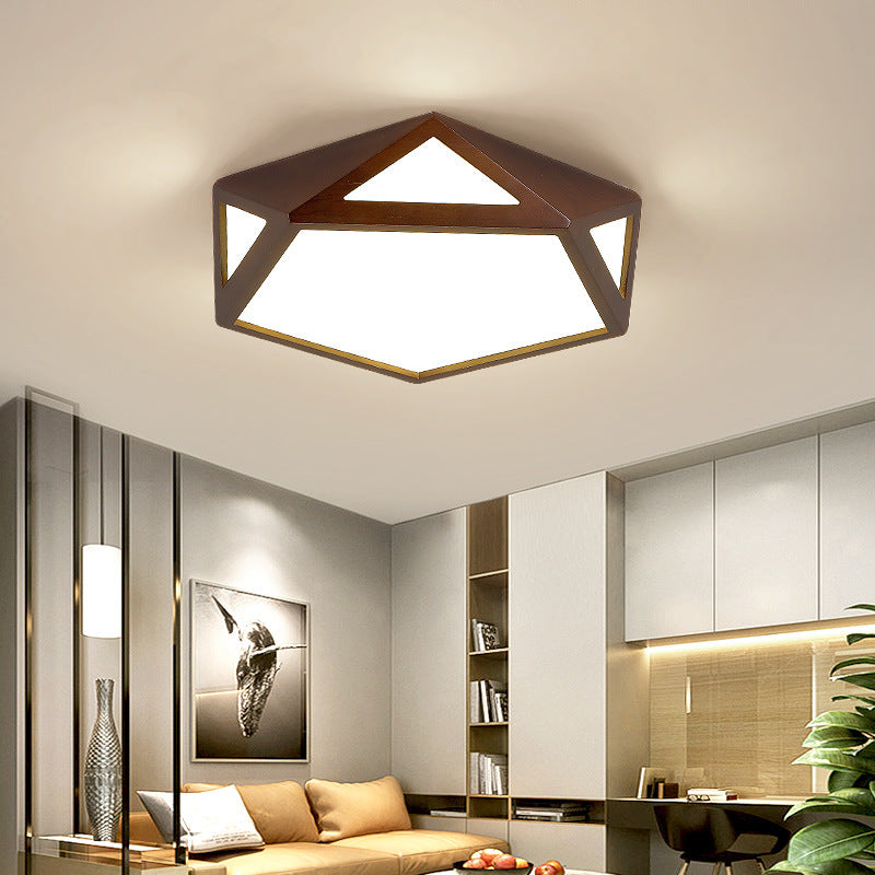 Plafonnier LED hexagonal en bois massif chinois traditionnel et acrylique pour chambre à coucher 