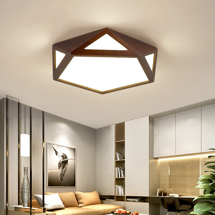 Plafonnier LED hexagonal en bois massif chinois traditionnel et acrylique pour chambre à coucher 