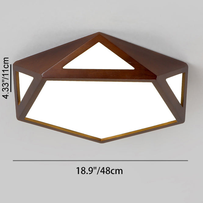 Plafonnier LED hexagonal en bois massif chinois traditionnel et acrylique pour chambre à coucher 