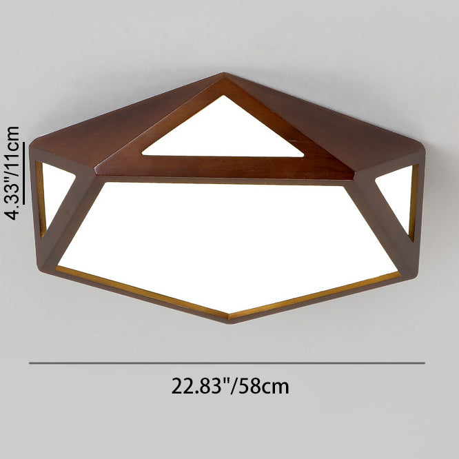 Plafonnier LED hexagonal en bois massif chinois traditionnel et acrylique pour chambre à coucher 