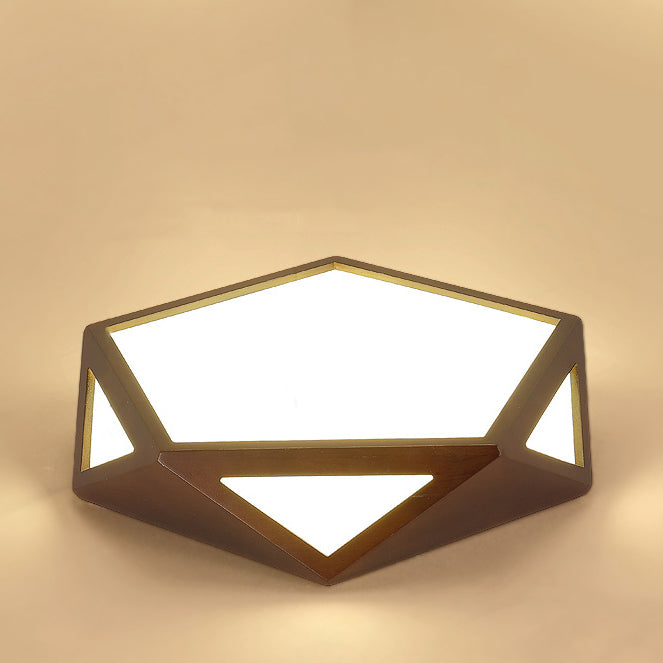 Plafonnier LED hexagonal en bois massif chinois traditionnel et acrylique pour chambre à coucher 