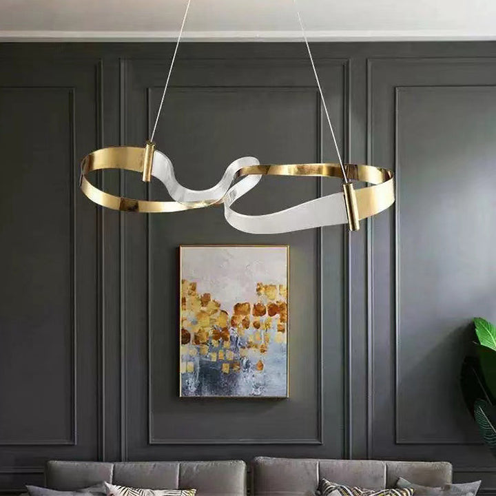 Zeitgenössischer Luxus Eisen &amp; Acryl Unregelmäßige Wellenring LED Insel Licht Kronleuchter für Esszimmer 