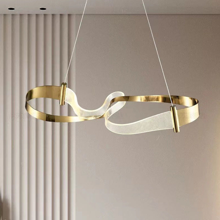 Zeitgenössischer Luxus Eisen &amp; Acryl Unregelmäßige Wellenring LED Insel Licht Kronleuchter für Esszimmer 