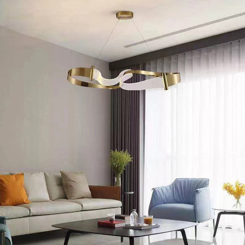 Zeitgenössischer Luxus Eisen &amp; Acryl Unregelmäßige Wellenring LED Insel Licht Kronleuchter für Esszimmer 