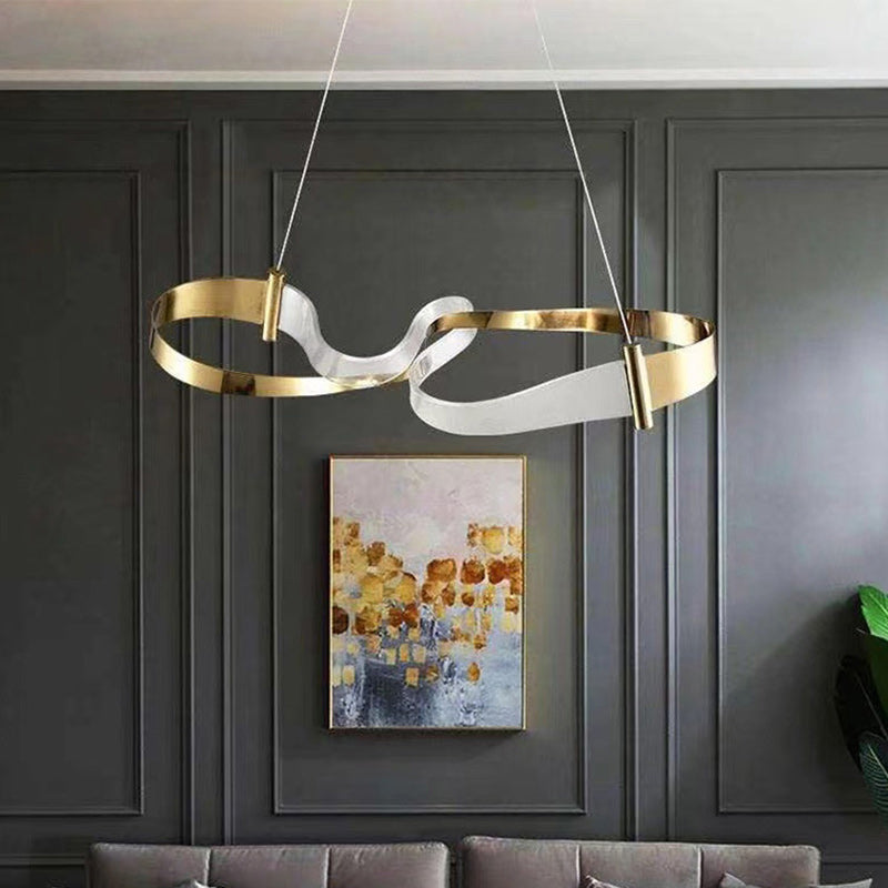 Zeitgenössischer Luxus Eisen &amp; Acryl Unregelmäßige Wellenring LED Insel Licht Kronleuchter für Esszimmer 