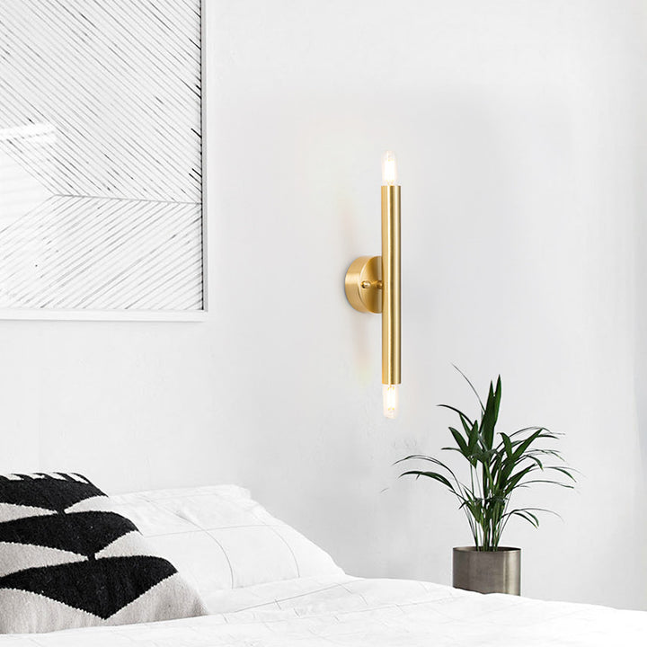 Zeitgenössische nordische zylindrische Messing-Wandleuchte mit 2 Lichtern für das Schlafzimmer 
