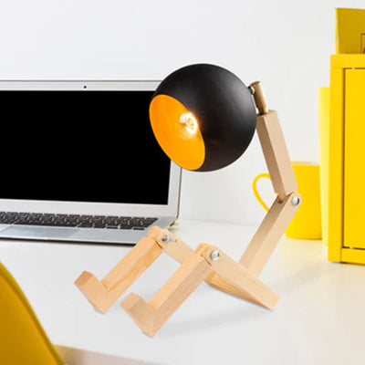Lampe de table contemporaine homme en bois et fer nordique ronde à 1 lumière pour chambre 
