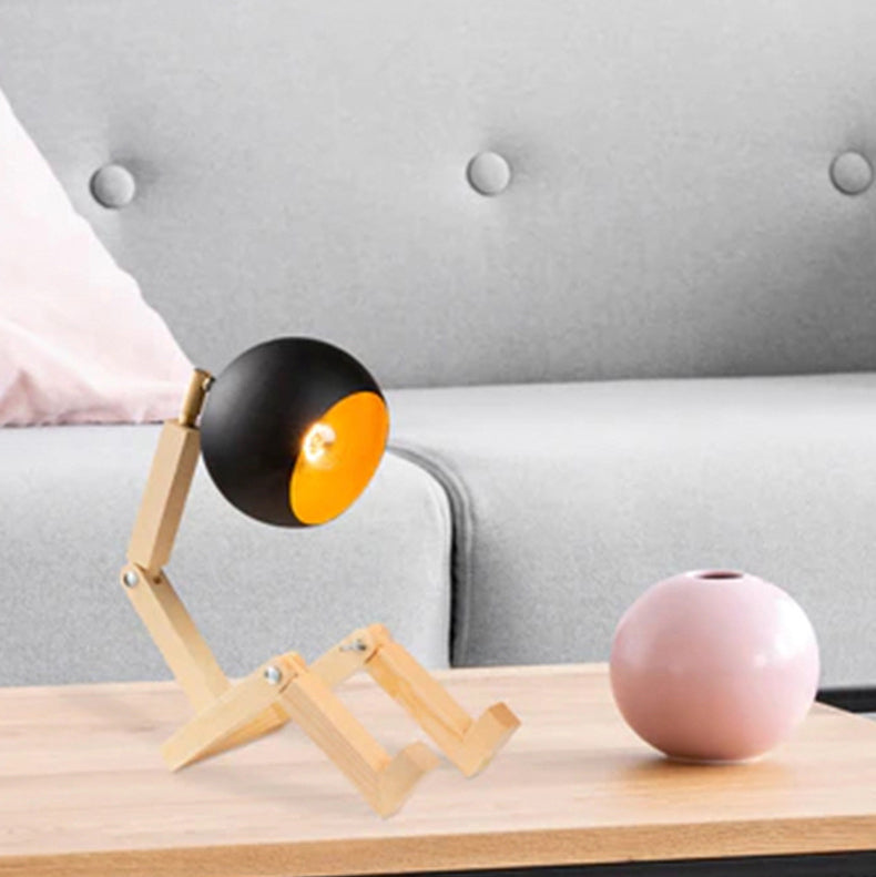 Lampe de table contemporaine homme en bois et fer nordique ronde à 1 lumière pour chambre 