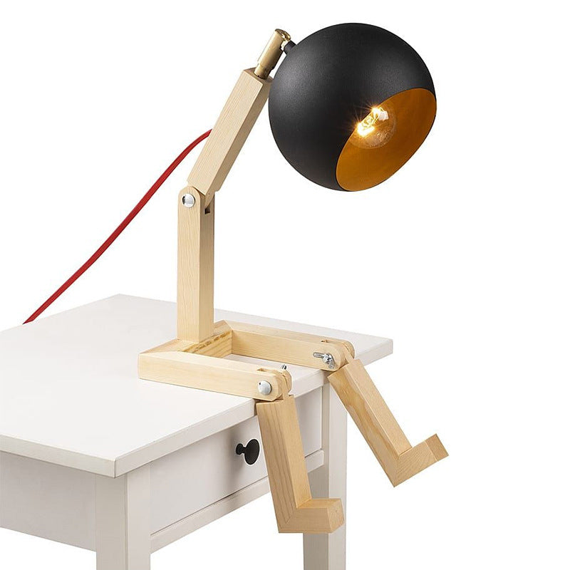 Lampe de table contemporaine homme en bois et fer nordique ronde à 1 lumière pour chambre 
