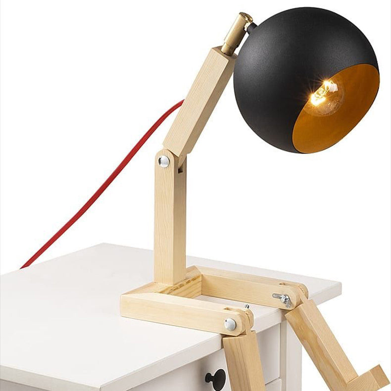 Lampe de table contemporaine homme en bois et fer nordique ronde à 1 lumière pour chambre 