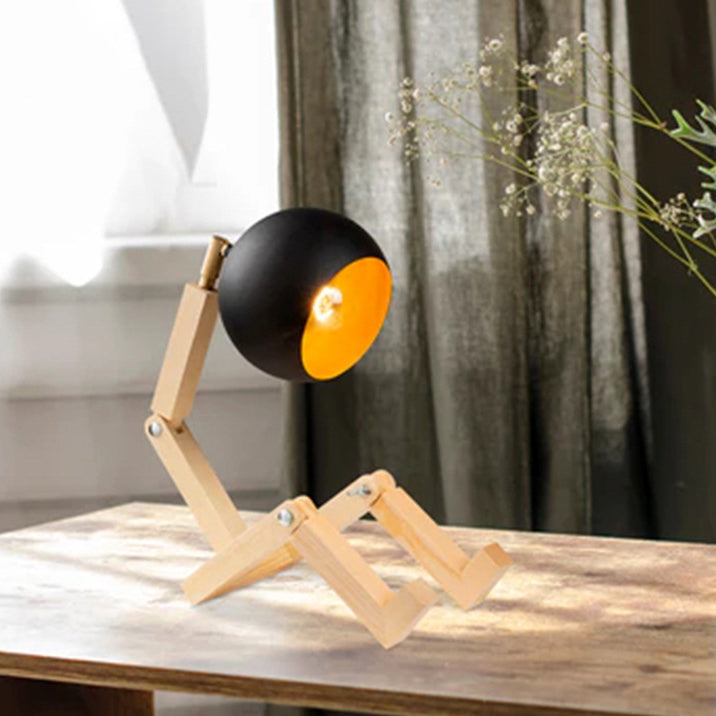 Lampe de table contemporaine homme en bois et fer nordique ronde à 1 lumière pour chambre 