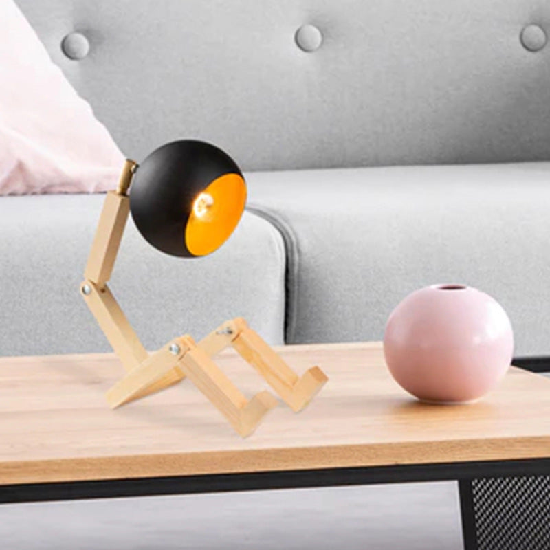 Lampe de table contemporaine homme en bois et fer nordique ronde à 1 lumière pour chambre 