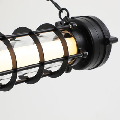 Lustre contemporain en fer industriel cylindrique à LED pour îlot de salle à manger 