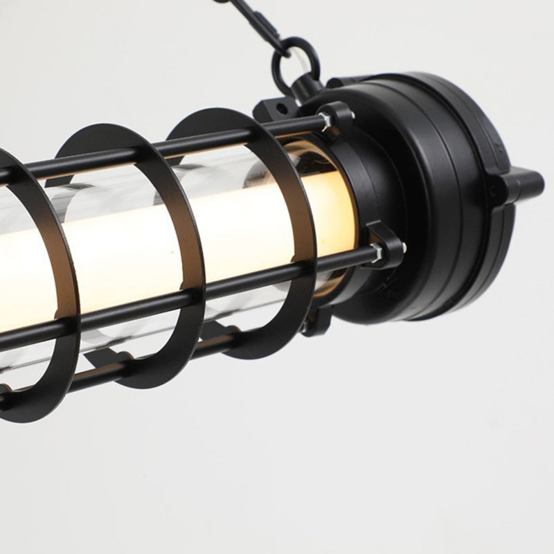Lustre contemporain en fer industriel cylindrique à LED pour îlot de salle à manger 