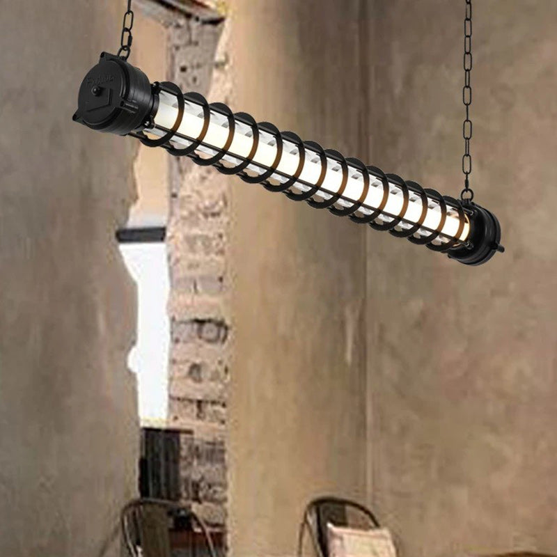 Lustre contemporain en fer industriel cylindrique à LED pour îlot de salle à manger 