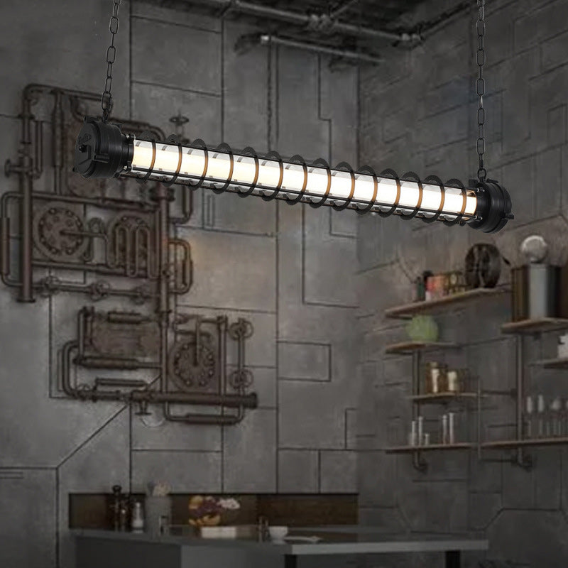 Lustre contemporain en fer industriel cylindrique à LED pour îlot de salle à manger 