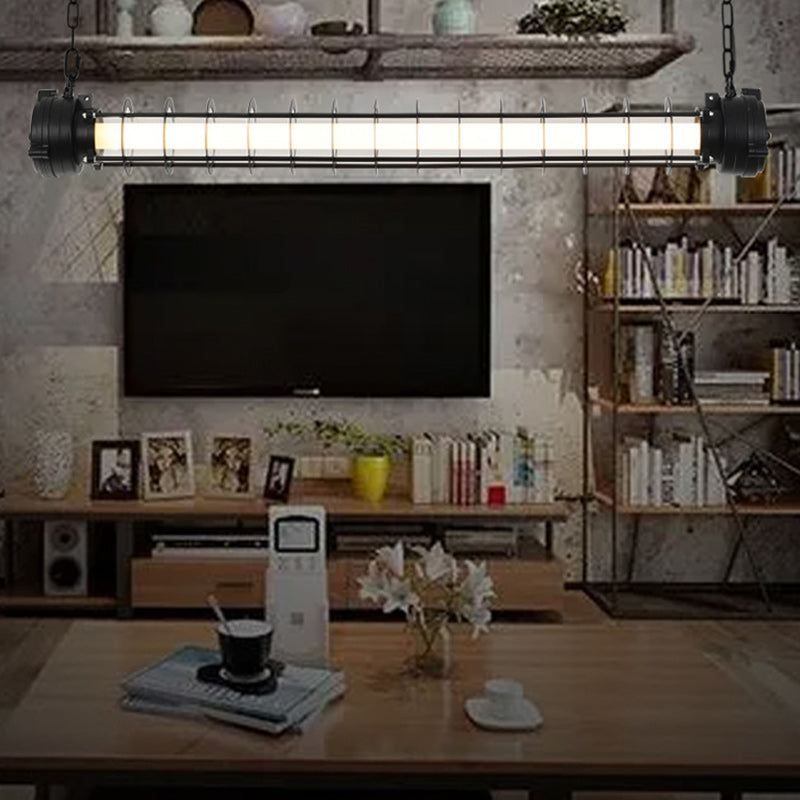 Lustre contemporain en fer industriel cylindrique à LED pour îlot de salle à manger 