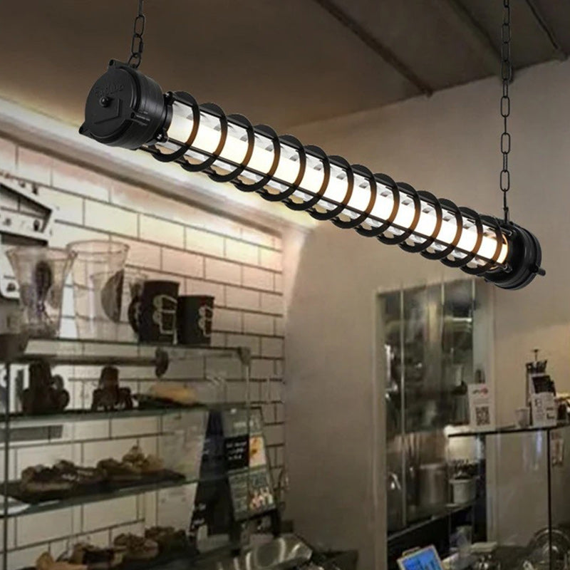 Lustre contemporain en fer industriel cylindrique à LED pour îlot de salle à manger 