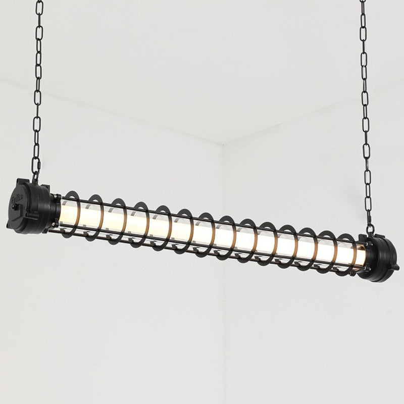 Lustre contemporain en fer industriel cylindrique à LED pour îlot de salle à manger 