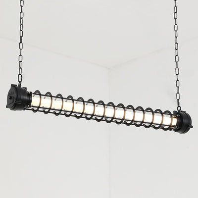 Lustre contemporain en fer industriel cylindrique à LED pour îlot de salle à manger 