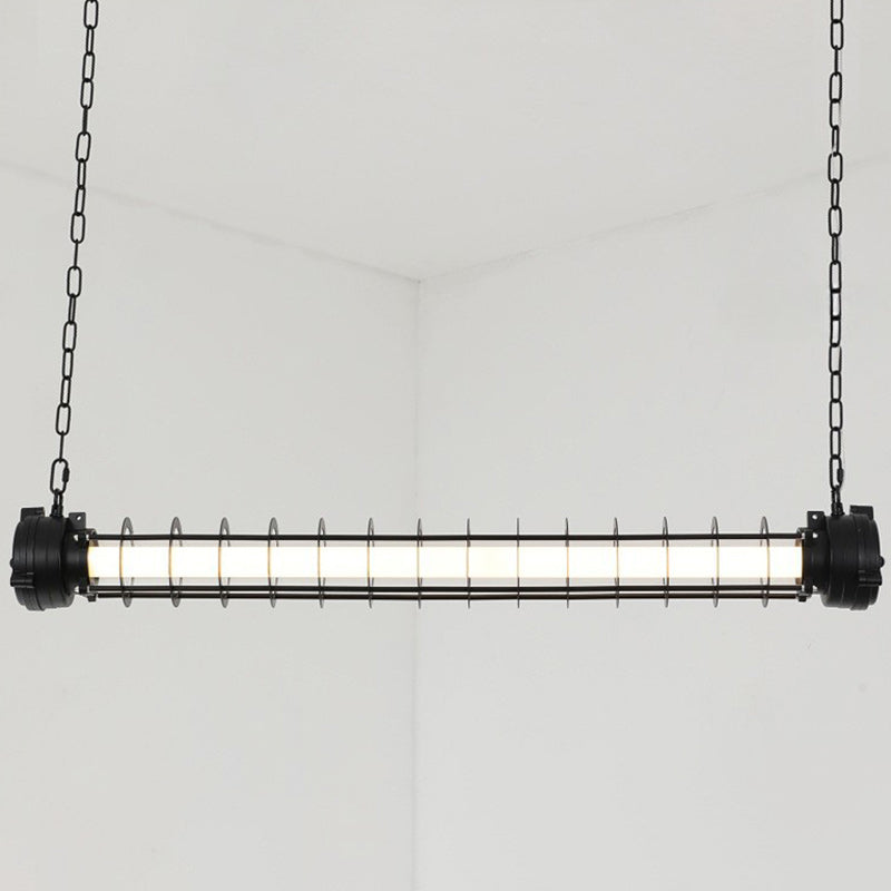 Lustre contemporain en fer industriel cylindrique à LED pour îlot de salle à manger 