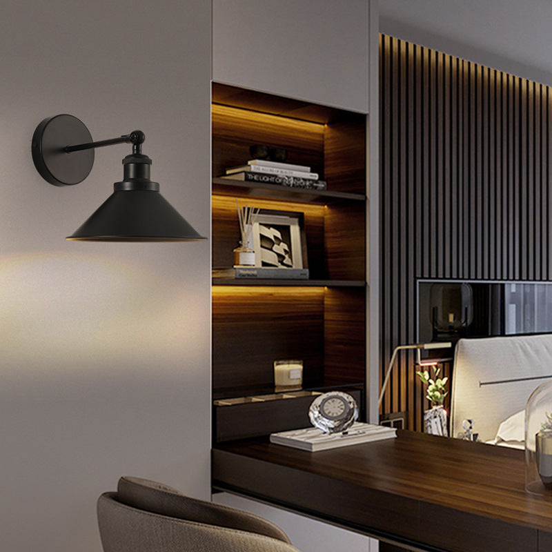 Zeitgenössische Retro Eisen Runde Kegel 1-Licht Wandleuchte Lampe Für Wohnzimmer 