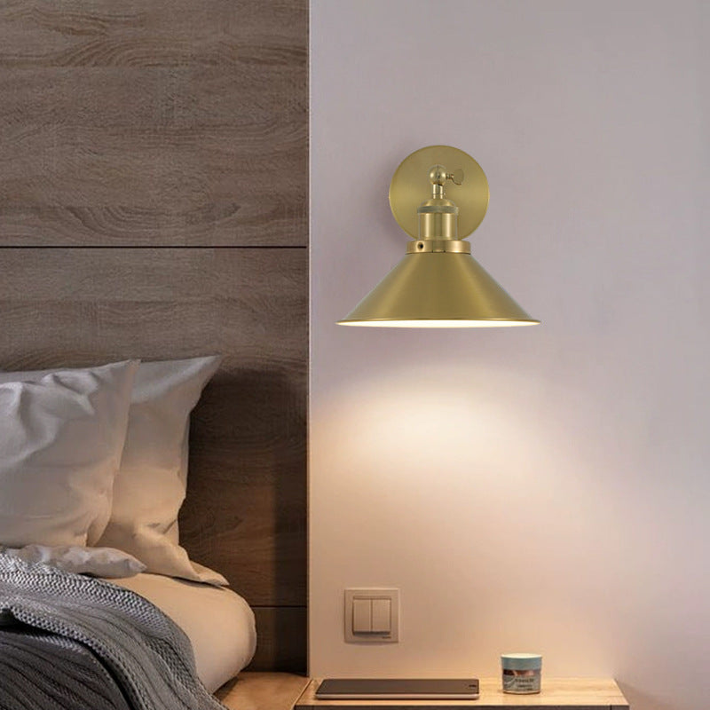 Zeitgenössische Retro Eisen Runde Kegel 1-Licht Wandleuchte Lampe Für Wohnzimmer 