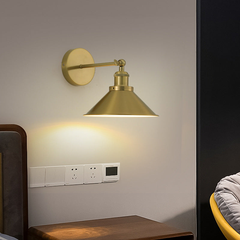 Zeitgenössische Retro Eisen Runde Kegel 1-Licht Wandleuchte Lampe Für Wohnzimmer 