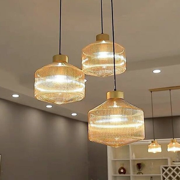 Contemporain Nordique Acier Carbone Verre Texturé Suspension 1-Lumière Pour Salon 