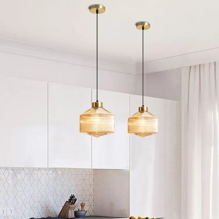 Contemporain Nordique Acier Carbone Verre Texturé Suspension 1-Lumière Pour Salon 
