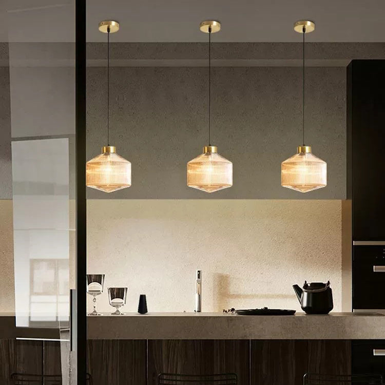 Contemporain Nordique Acier Carbone Verre Texturé Suspension 1-Lumière Pour Salon 